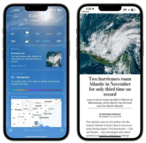 合山苹果14维修分享iPhone 14手机如何看天气时顺带看新闻 