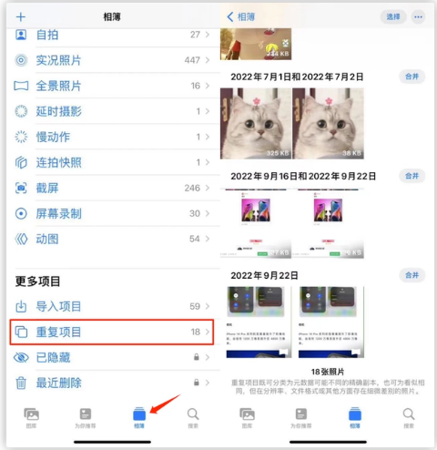 合山苹果手机维修分享iOS 16 中相册重复项目功能使用方法 